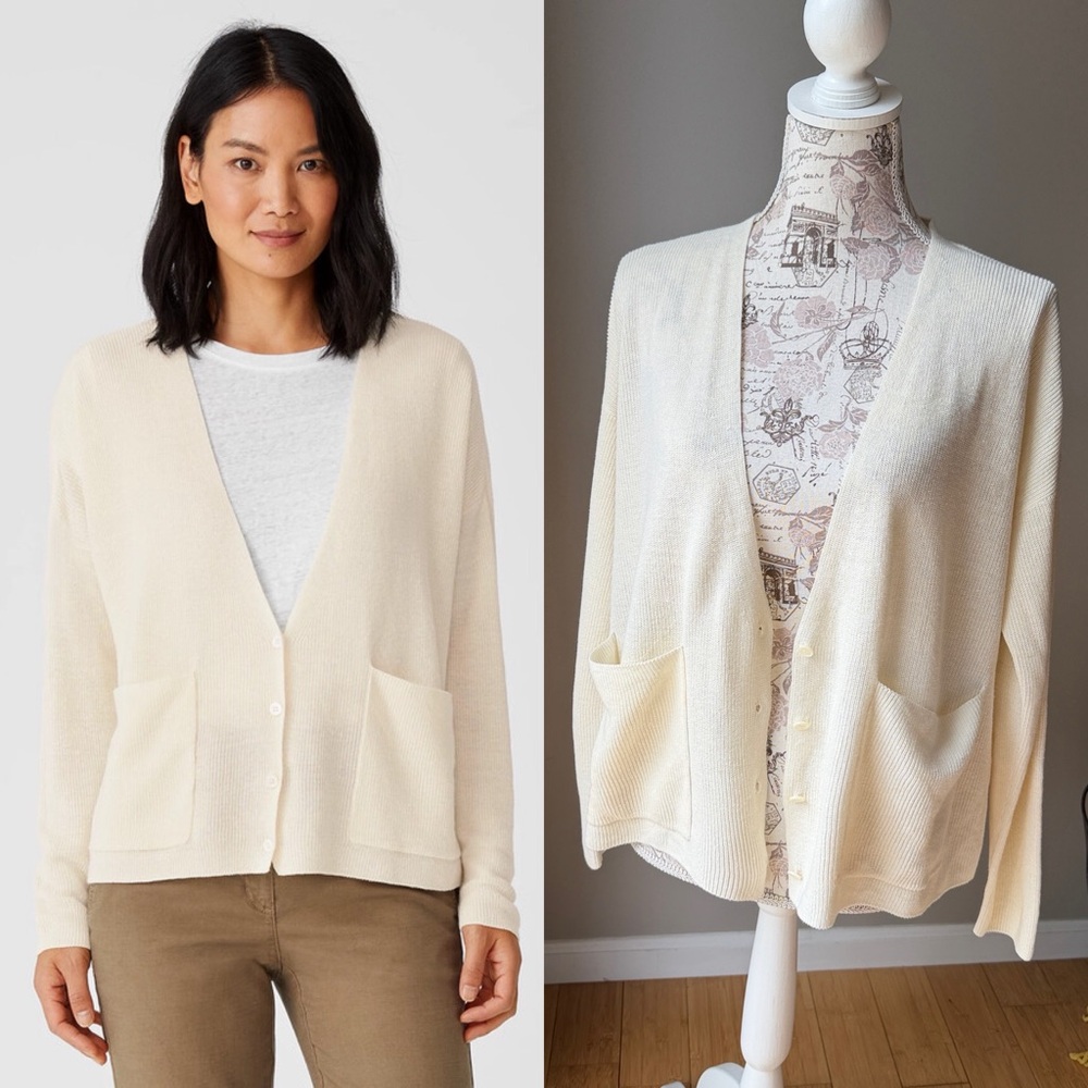Eileen Fisher Organic Cotton Linen V-Neck Cardigan